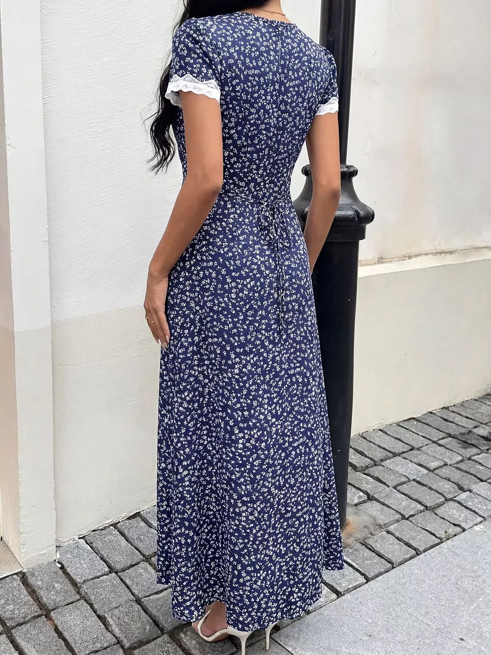 Floral Print Lace Trim Maxi Dress, image 6