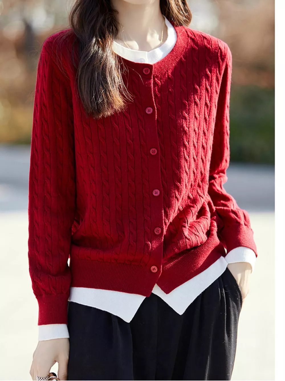 Cable-Knit Button-Down Cardigan