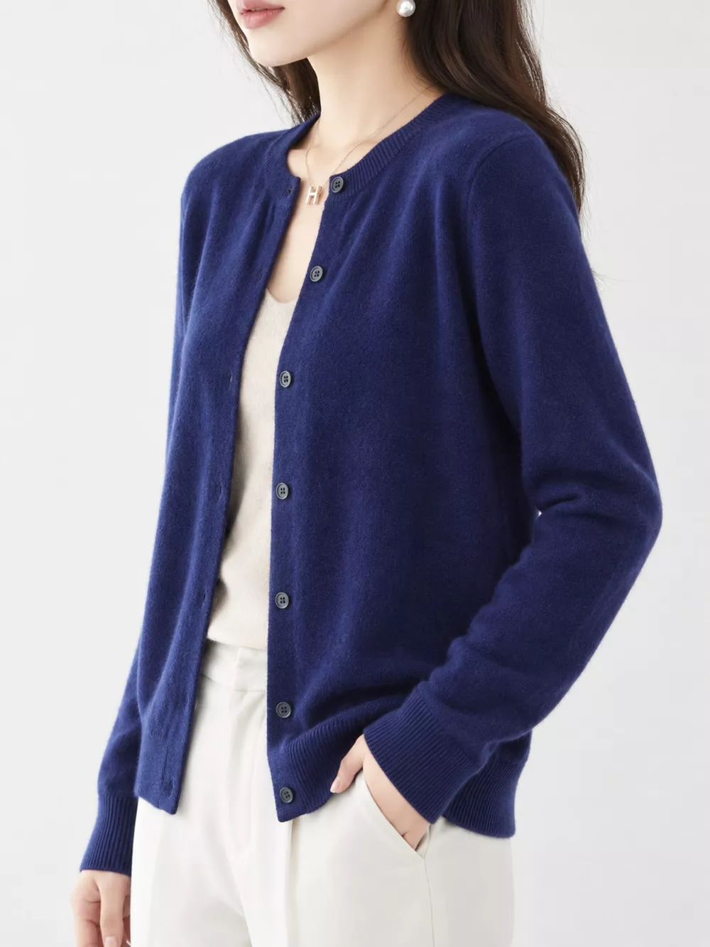 Classic Crew Neck Knit Cardigan, image 51