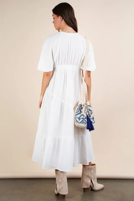 Mineral Washed Elastic Neck Detail Midi Dress, image 6