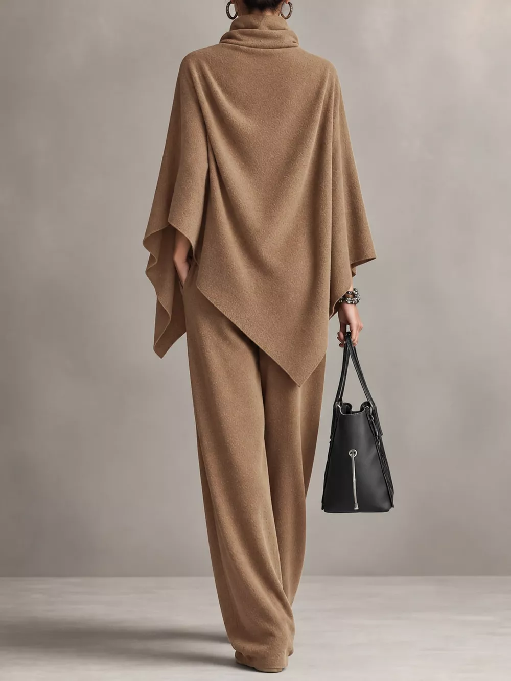 Full Size Turtleneck Poncho and Wide-Leg Pants Set Plus Size, image 10