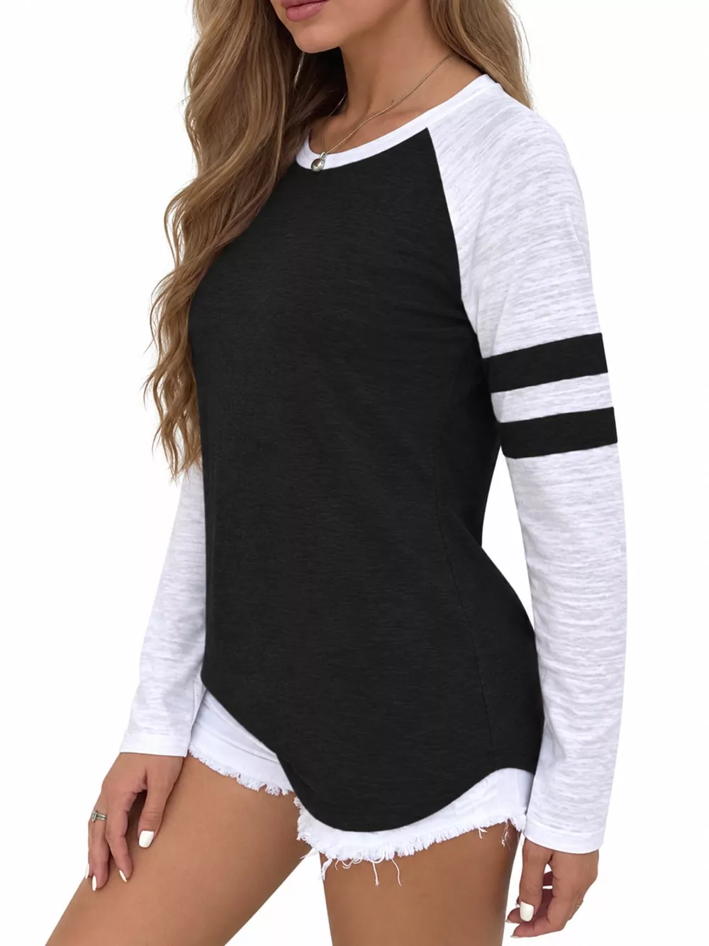 Full Size Color-Block Raglan Sleeve Striped T-Shirt Plus Size, image 5