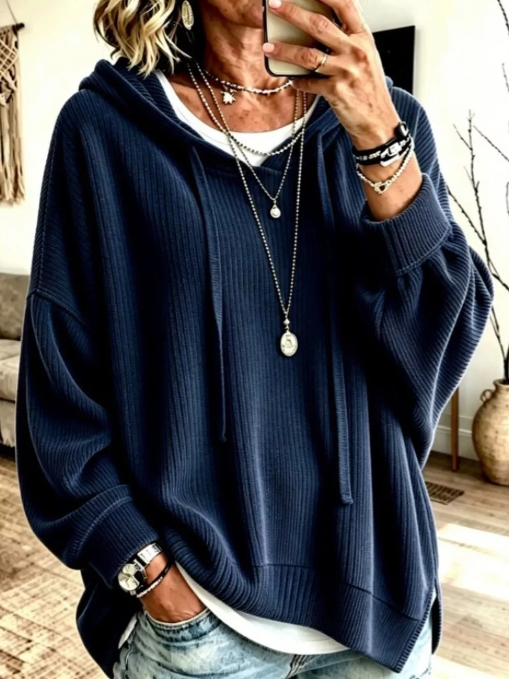 Drawstring Dropped Shoulder Hoodie, image 5