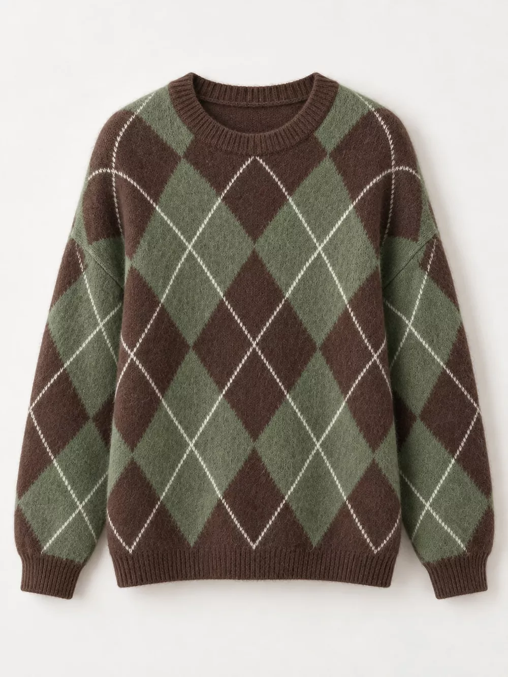 Argyle Pattern Fuzzy Knit Sweater, image 25
