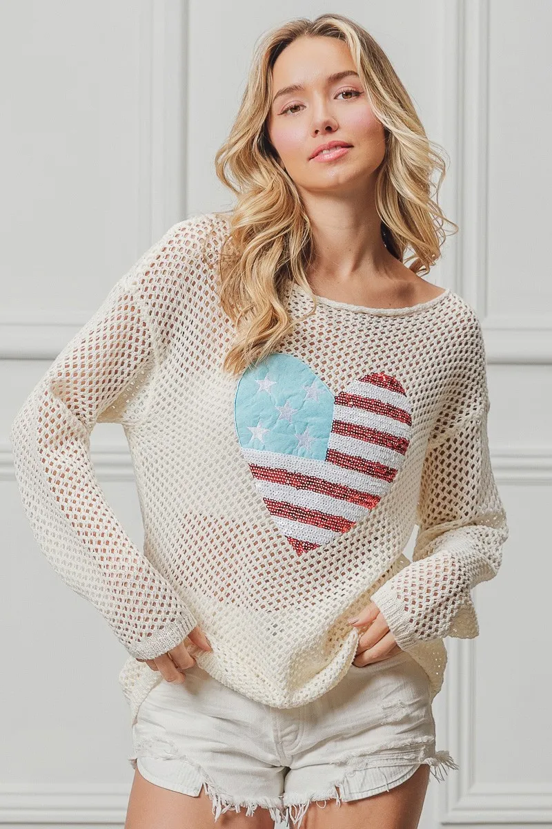 Sequin American Flag Heart Knit Up, image 9
