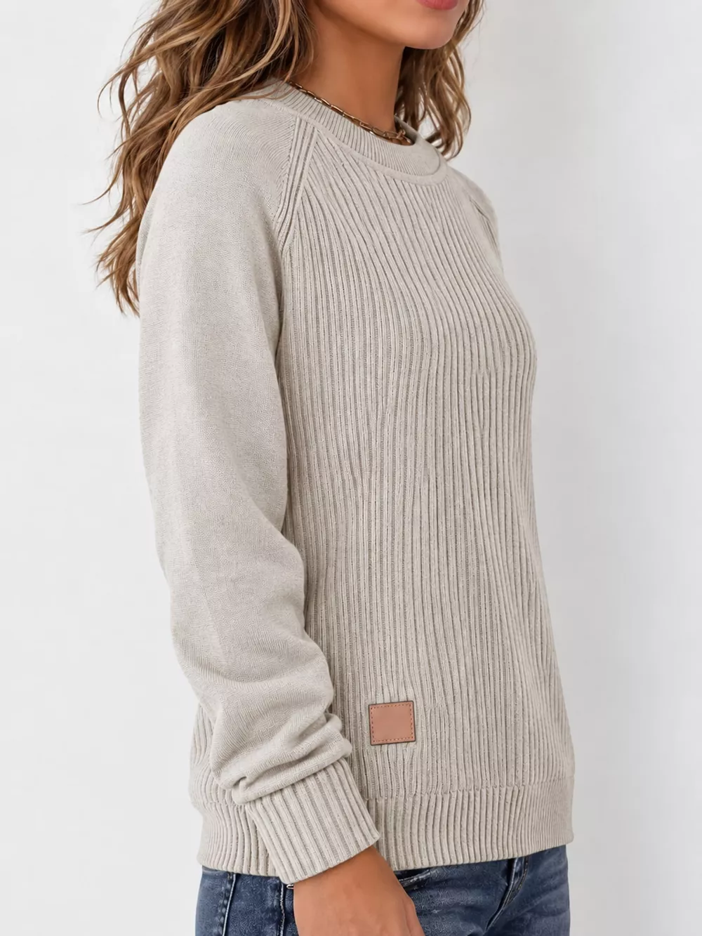 Full Size Ribbed Knit Raglan Sleeve Sweater Plus Size, image 3