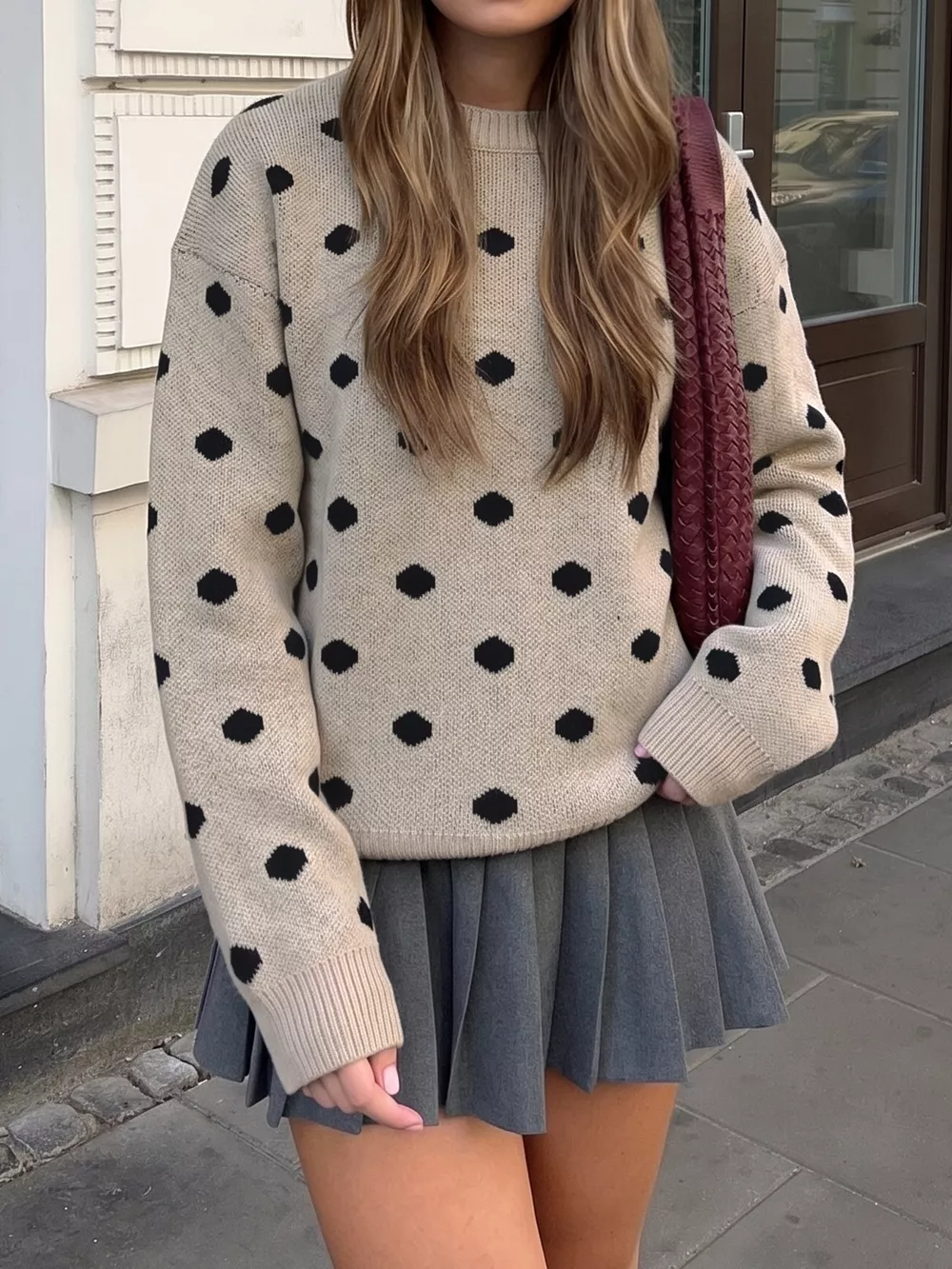 Polka Dot Dropped Shoulder Sweater, image 2