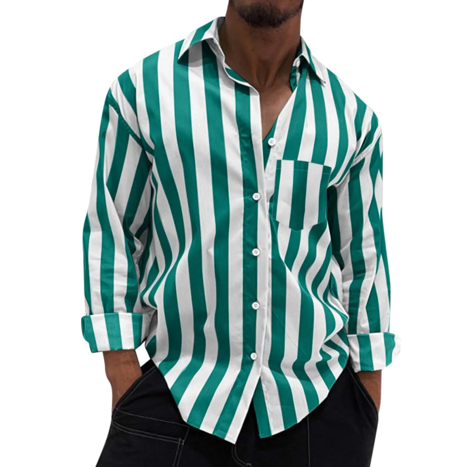 Men's Striped Button-Down Long Sleeve Shirt, image 16