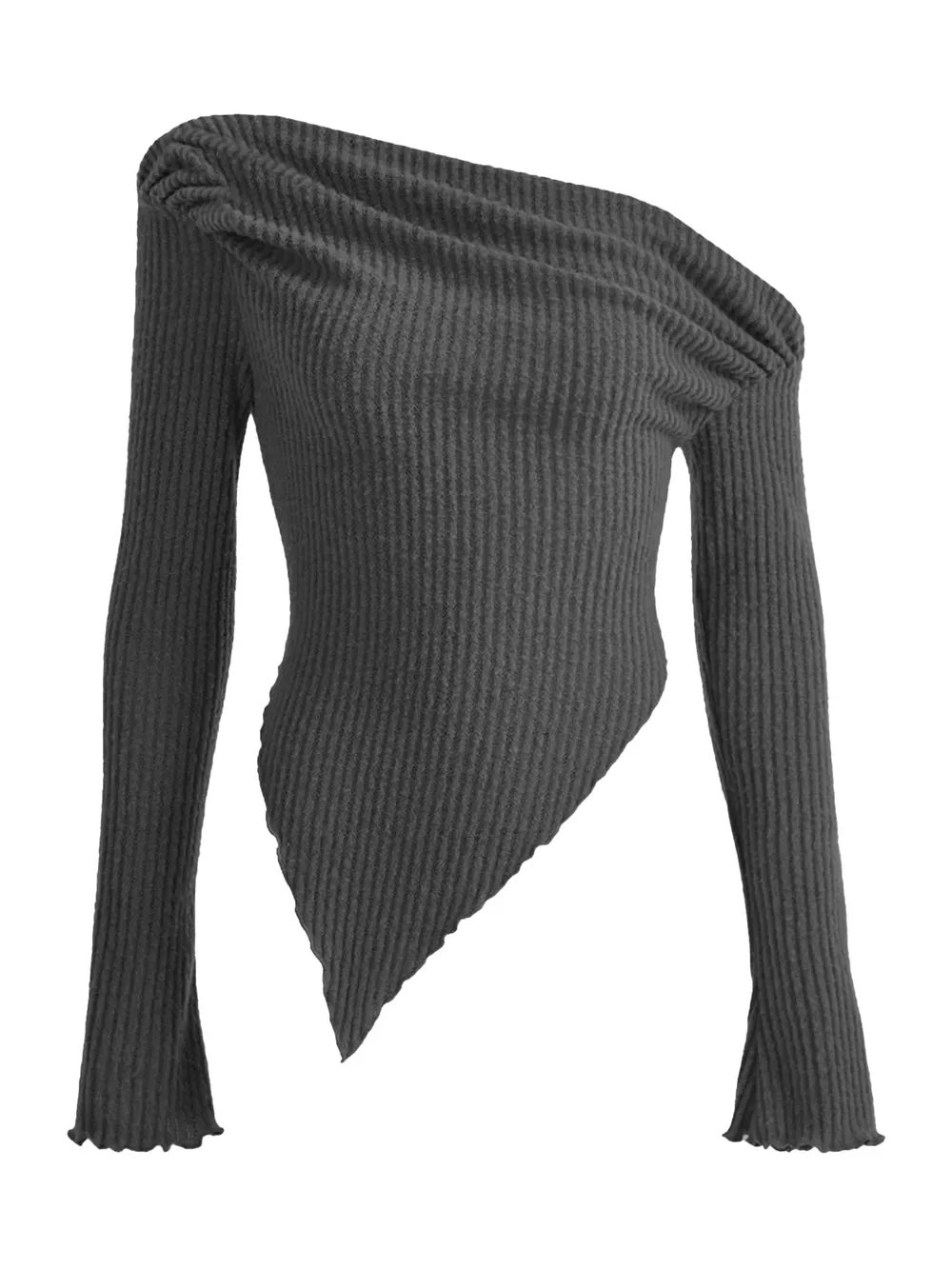 Asymmetrical One-Shoulder Ribbed Knit Top, image 5