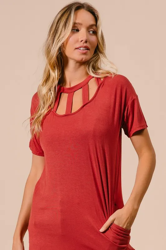Front Cutout Mini Tee Dress with Pockets, image 9