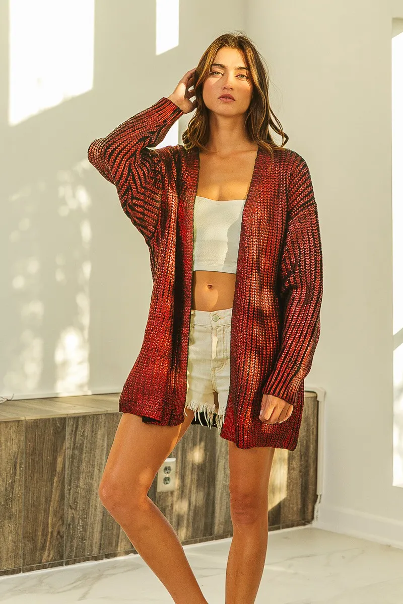 Metallic Knit V-neck Open Sweater Cardigan, image 13