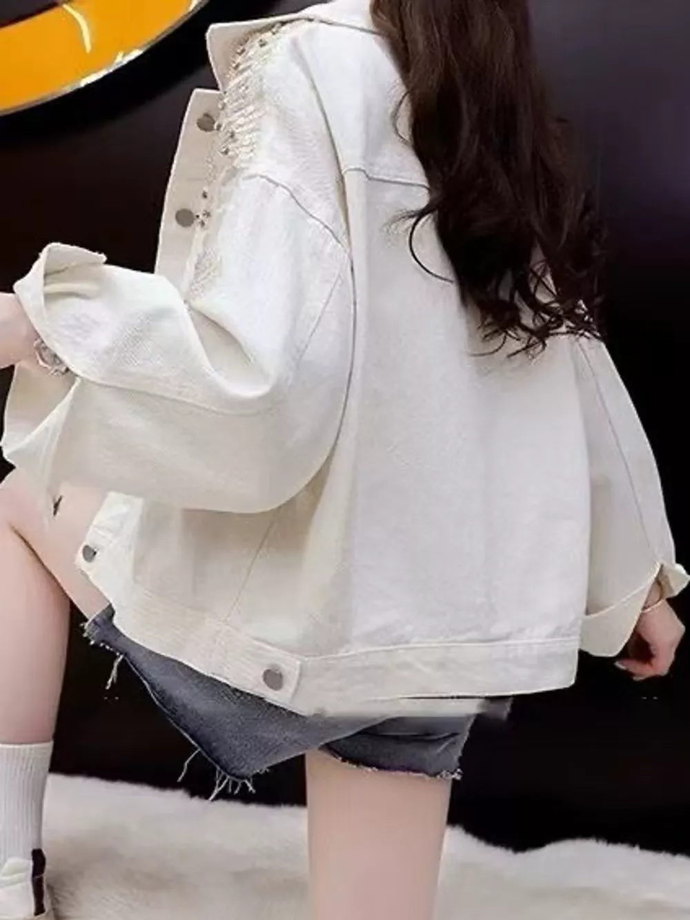 Embellished Rhinestone Snowflake Denim Jacket, image 8