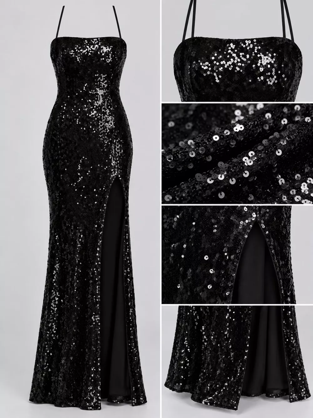 Sequin Embellished Bodycon Backless Evening Dress with Back Lace-Up, image 16
