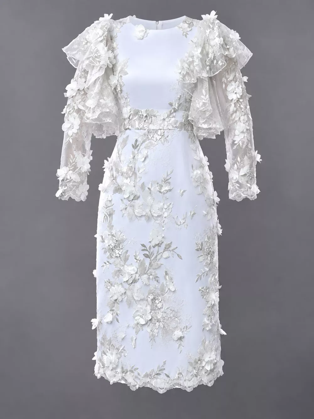 Plus Size Floral Embroidered Sheer Ruffle Sleeve Midi Dress, image 4