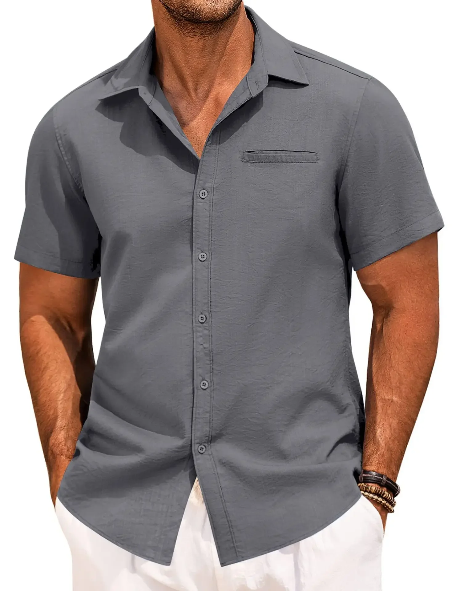 Men's Plus Size Classic Short Sleeve Button Down Shirt, image 5