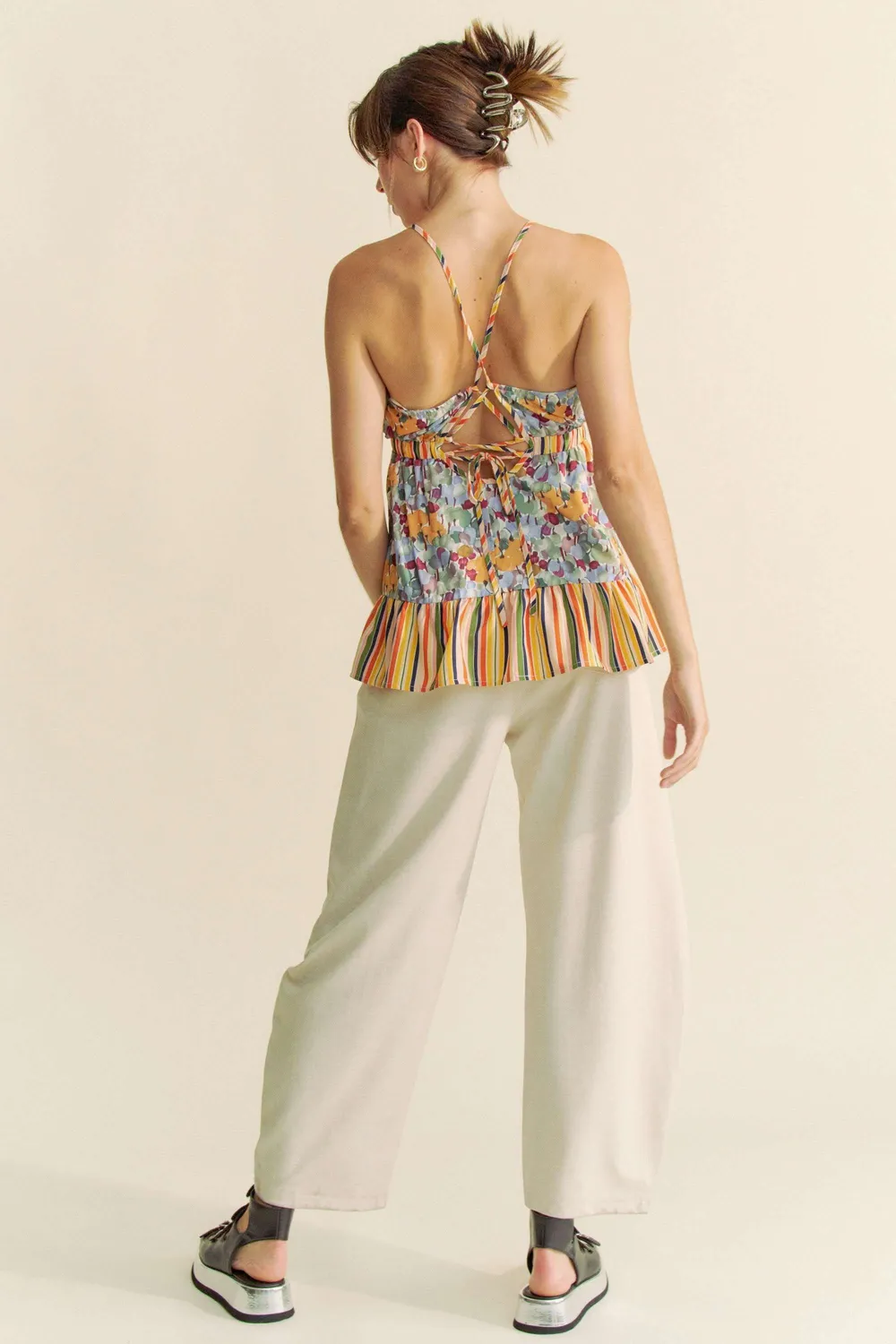 Floral Smocked Sleeveless Ruffle Back Tie Top, image 9