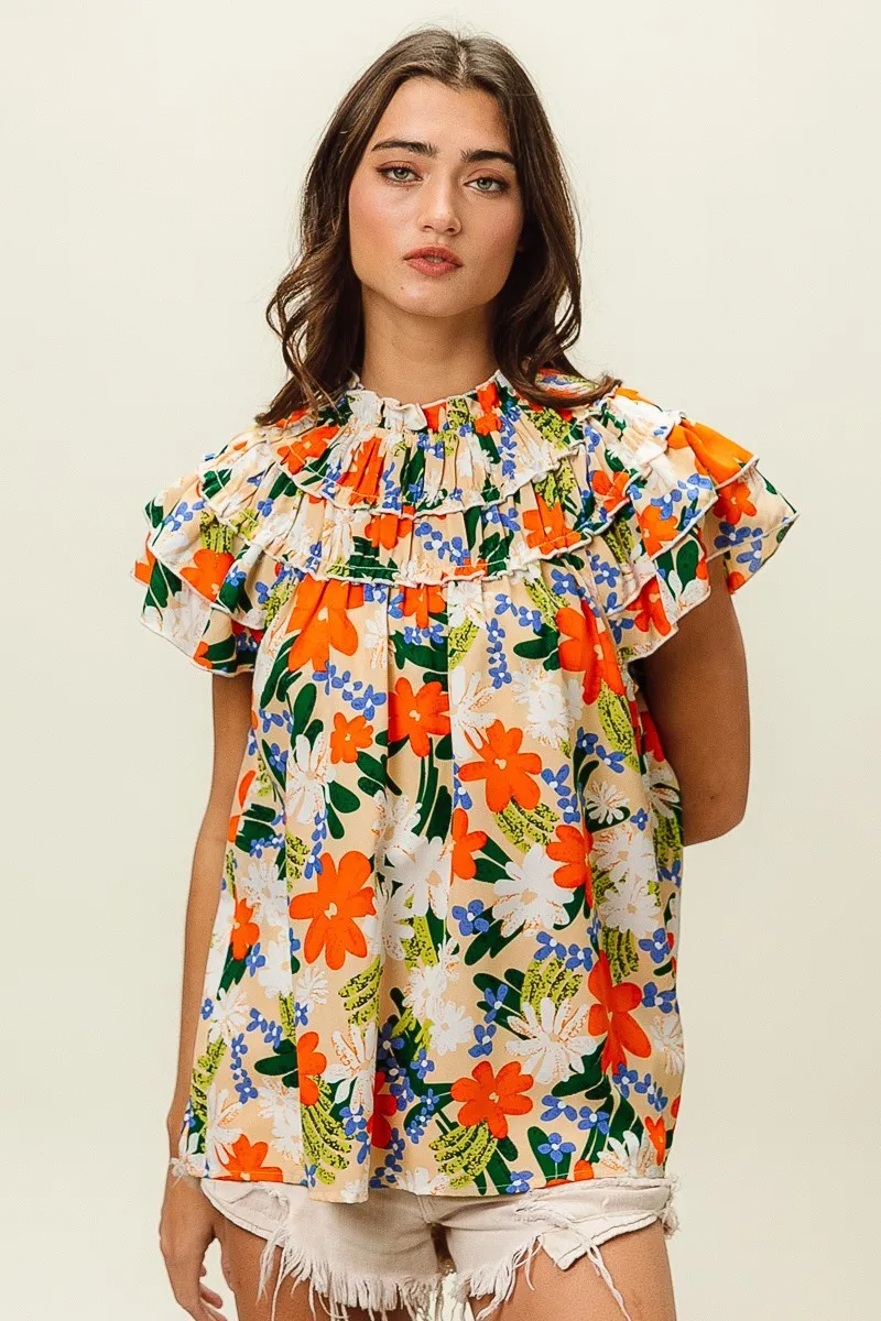 Multi Color Floral Print Woven Top, image 12