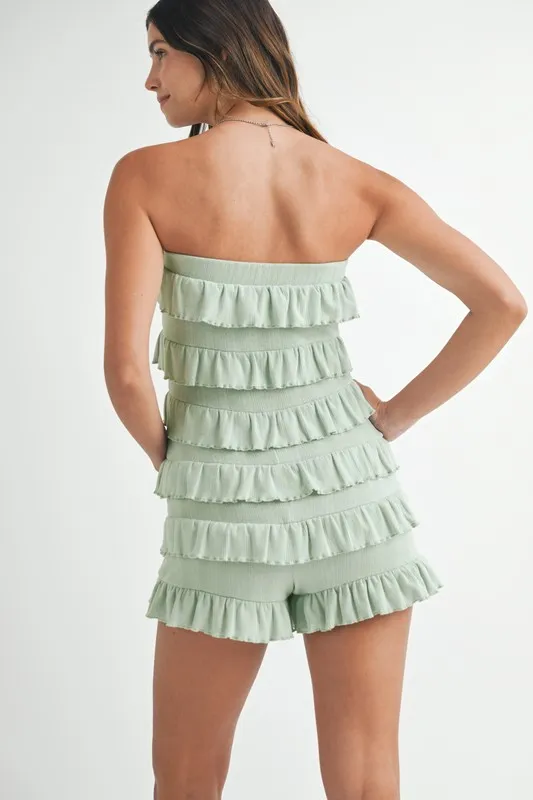 Pointelle Knit Fabric Ruffled Tube Romper, image 5