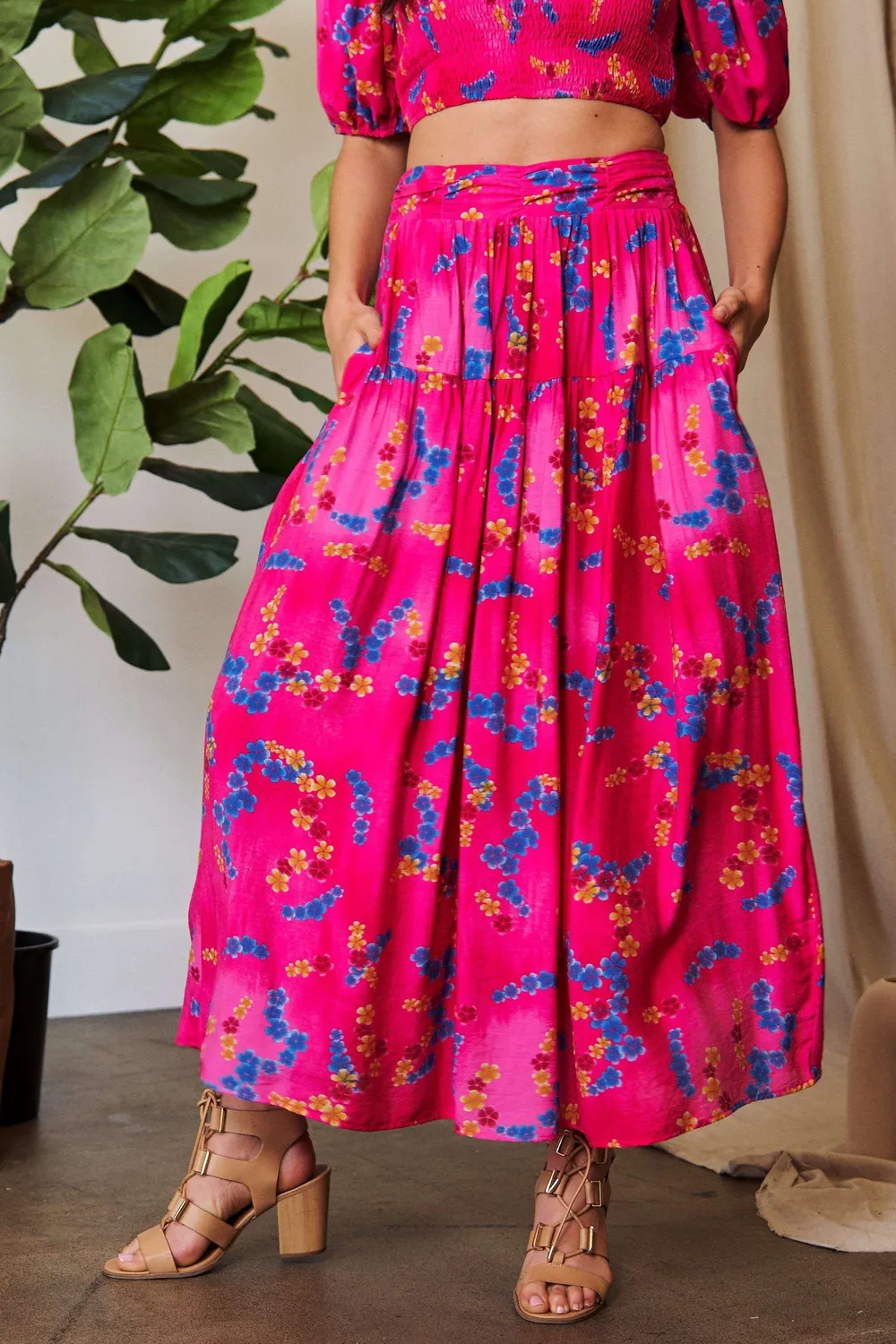 Printed Smocking Waistband Ruffled Maxi Skirt, image 7