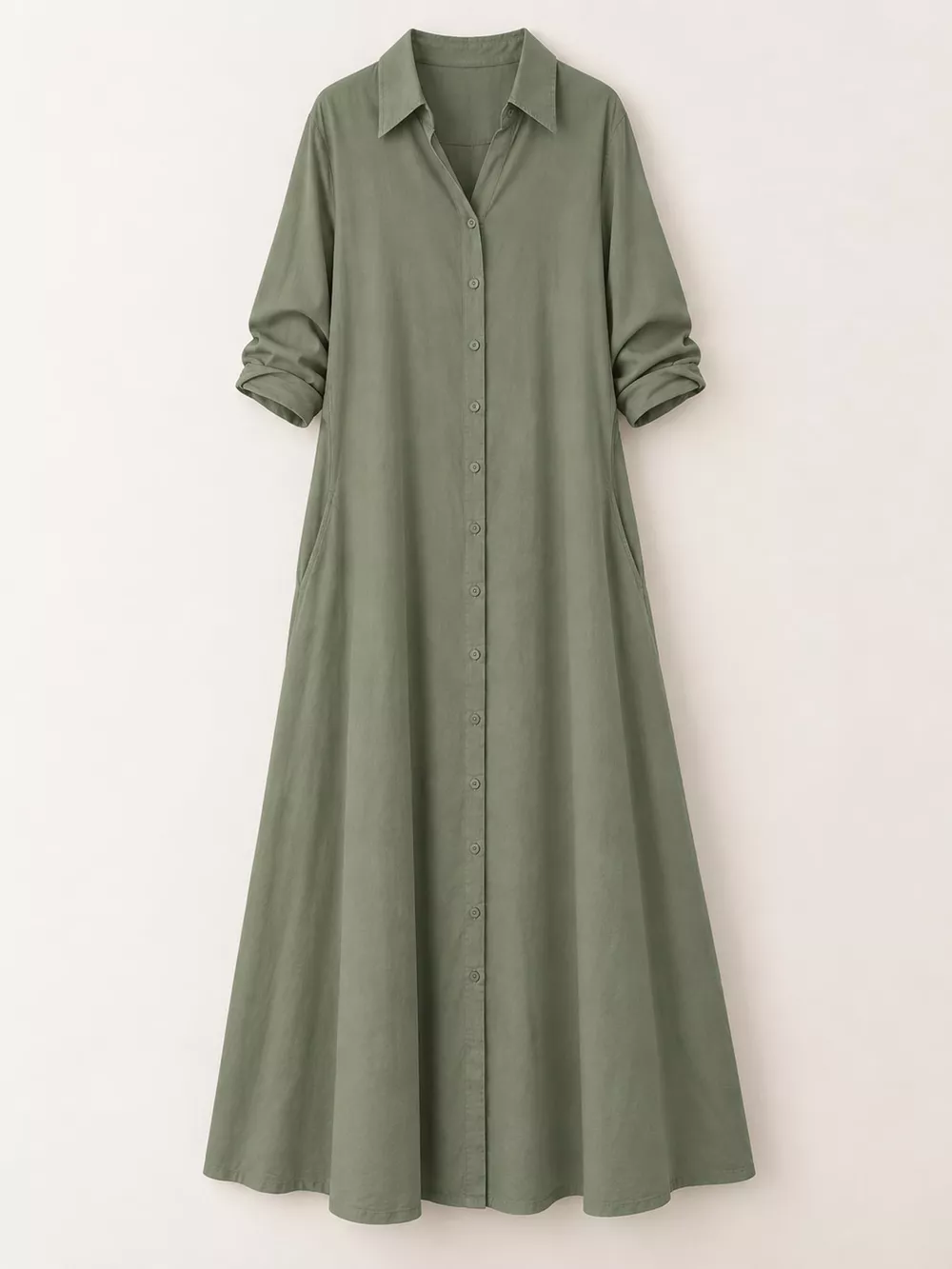 Full Size Button Front Long Sleeve Maxi Shirt Dress Plus Size, image 13