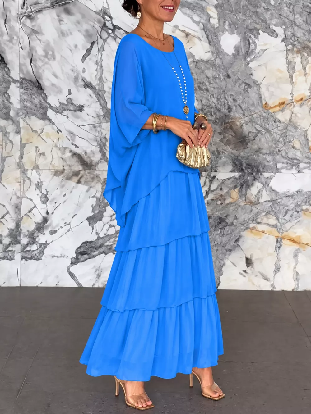Full Size Layered Batwing Sleeve Maxi Dress Plus Size, image 21