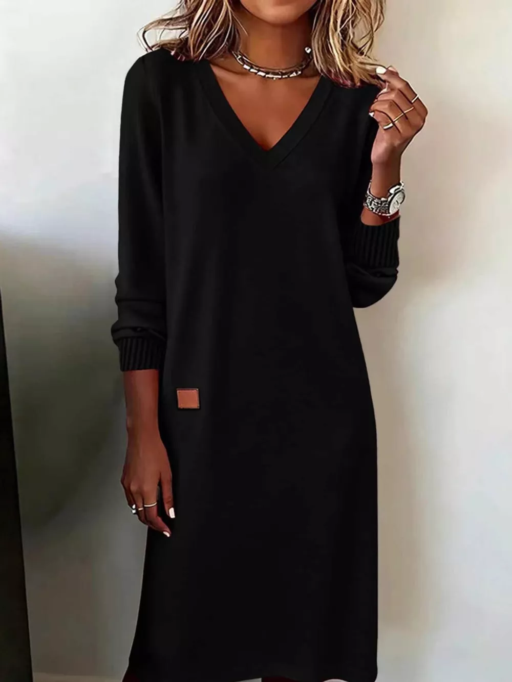 Full Size V-Neck Long Sleeve Midi Dress Plus Size, image 16