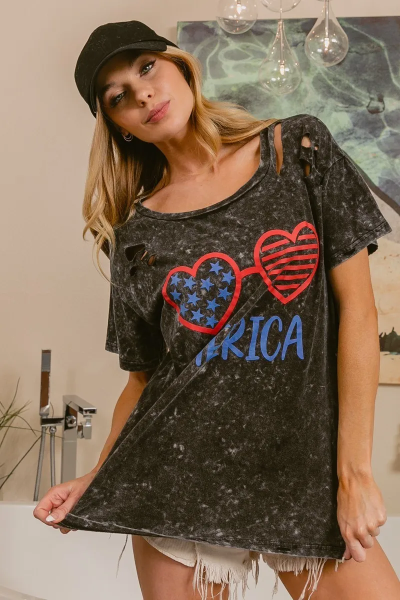 4th Of July Theme Mineral Washed Laser Cut Top, image 11