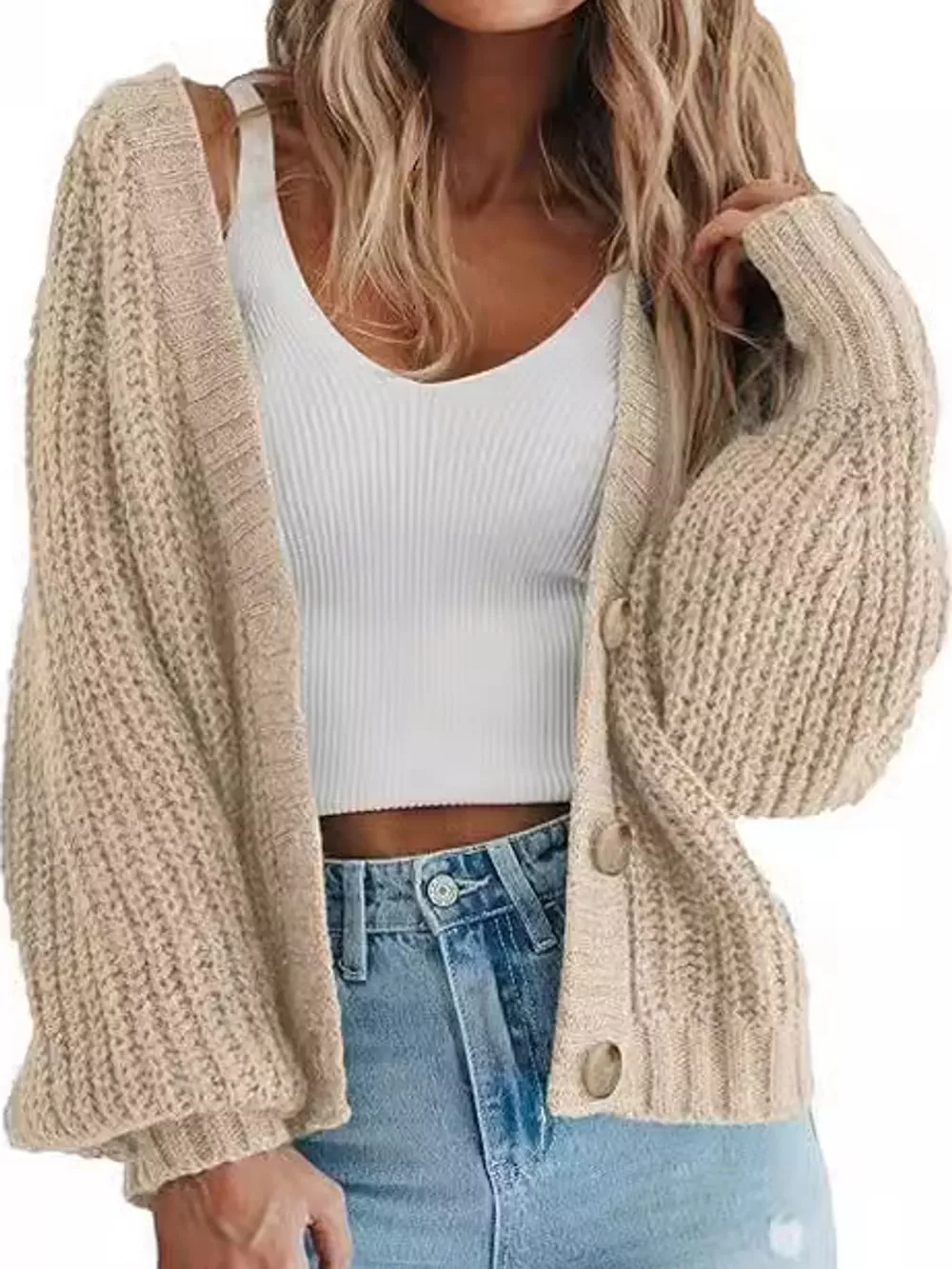 Full Size Chunky Knit Button-Down Cardigan Plus Size, image 7
