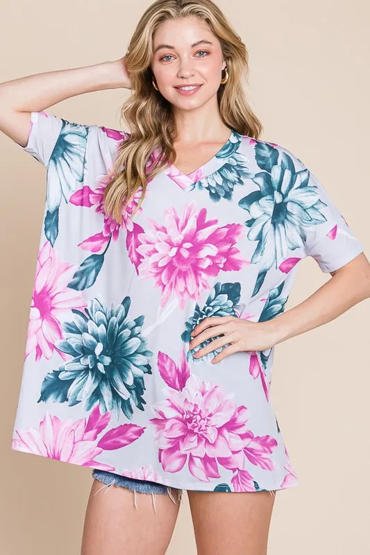 Floral V-Neck Short Sleeve T-Shirt, image 4