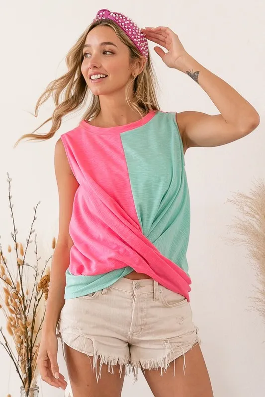 Slub Terry Color Block Twisted Top, image 5
