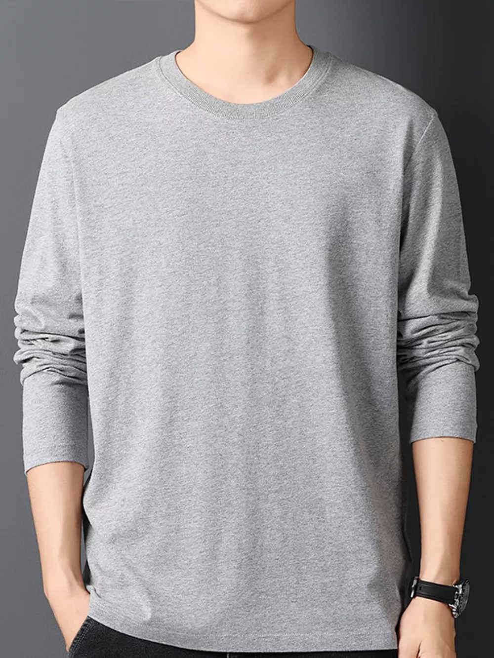 Men's Plus Size Round Neck Long Sleeve T-Shirt, image 14