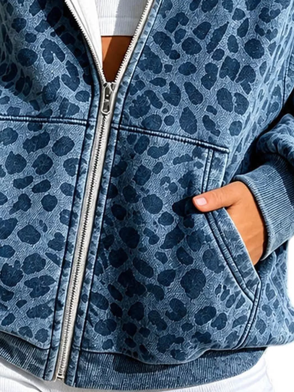 Full Size Leopard Zip Up Hoodie Plus Size, image 4