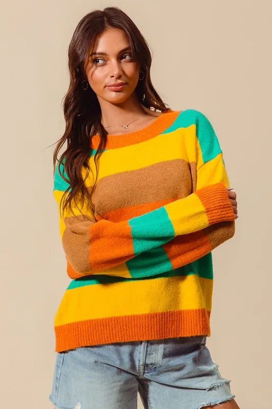 Multi Color Stripe Sweater with Ribbed Detail, image 9