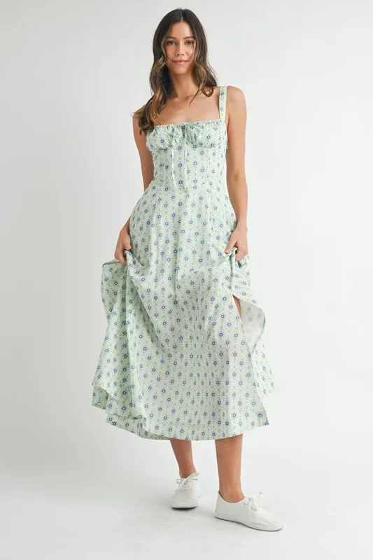 Floral Print Bustier Back Lace Up Midi Dress, image 7
