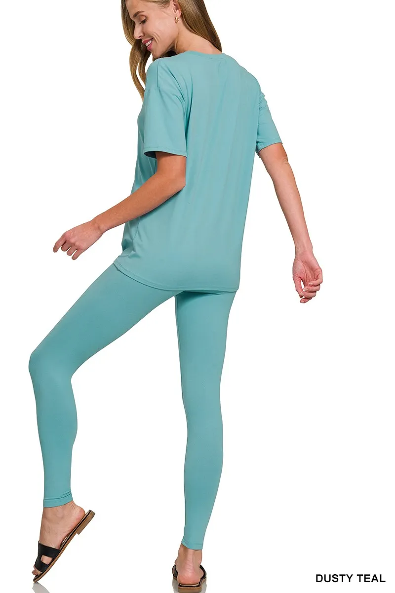Brushed Dty Microfiber Short Sleeve Top and Pants Loungewear Set, image 2