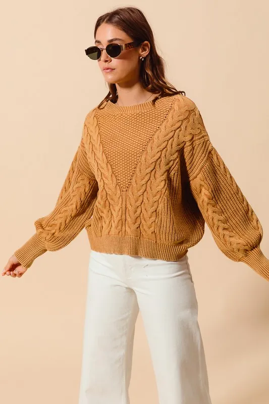 Mineral Washed Loose Fit Textured Cable Sweater, image 6