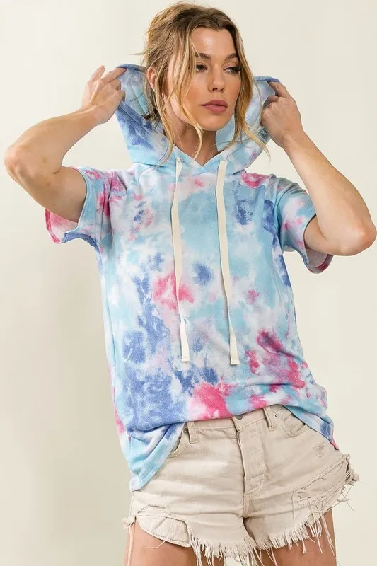 Tie Dye Terry Hoodie with Drawstring, image 5