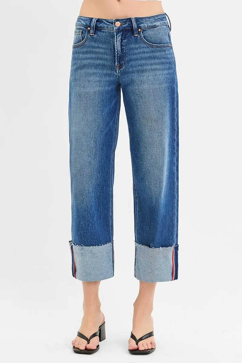 Full Size Tummy Control Mid Rise Crop Wide Cuffed Jeans Plus Size, image 5