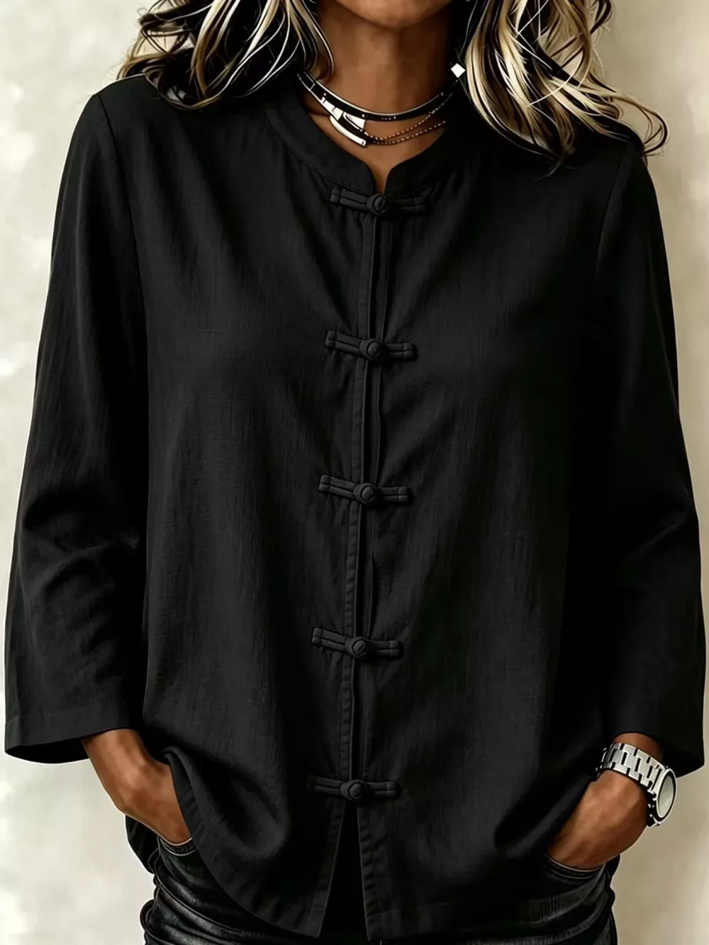 Chinese Style Mandarin Collar Blouse, image 5