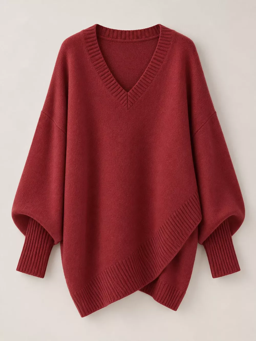 Full Size V-Neck Oversized Batwing Sleeve Sweater Plus Size, image 4