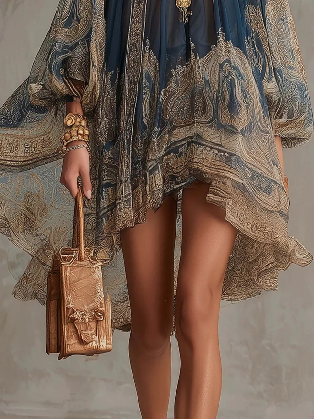 Full Size Paisley Print Chiffon High-Low Mini Dress Plus Size, image 5