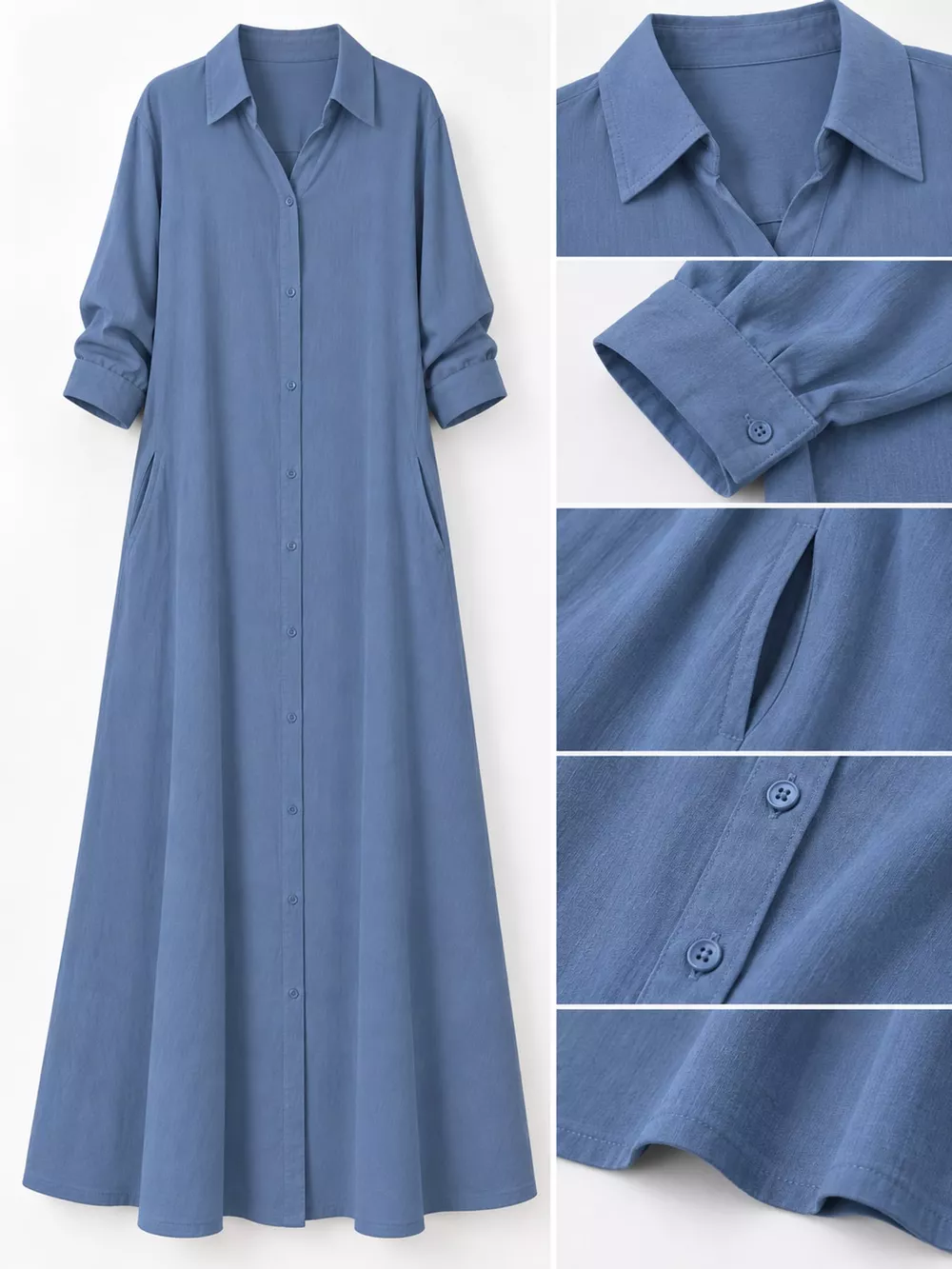 Full Size Button Front Long Sleeve Maxi Shirt Dress Plus Size, image 38