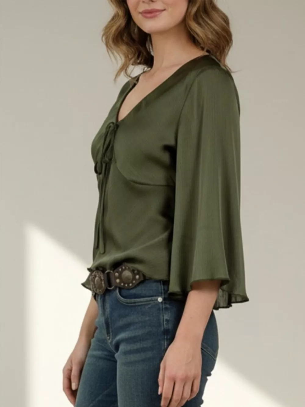 Satin Tie-Front Blouse, image 2