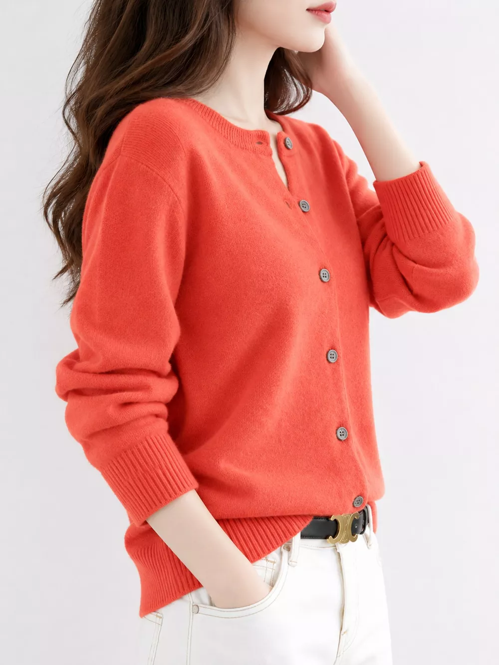 Crew-Neck Button-Down Cardigan, image 35