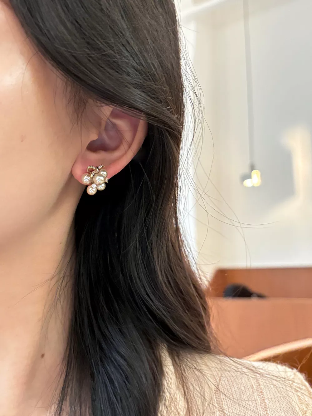 Pearl Cluster Bow Earrings, image 4