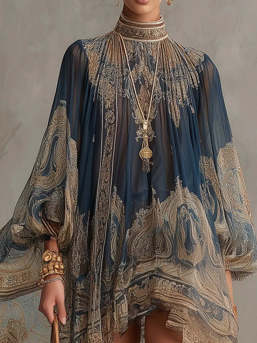 Full Size Paisley Print Chiffon High-Low Mini Dress Plus Size, image 4