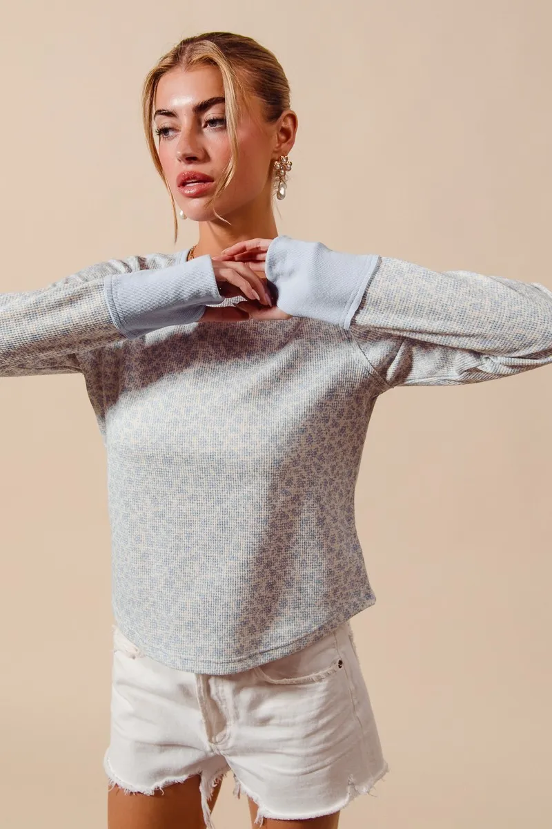 Textued Floral Knit Top with Contrast Cuffs, image 2