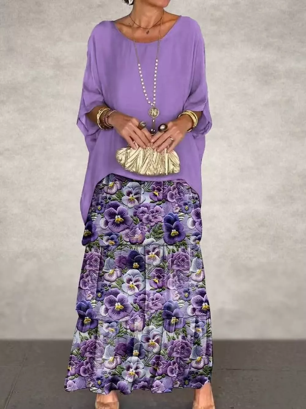 Full Size Layered Batwing Sleeve Maxi Dress Plus Size, image 39
