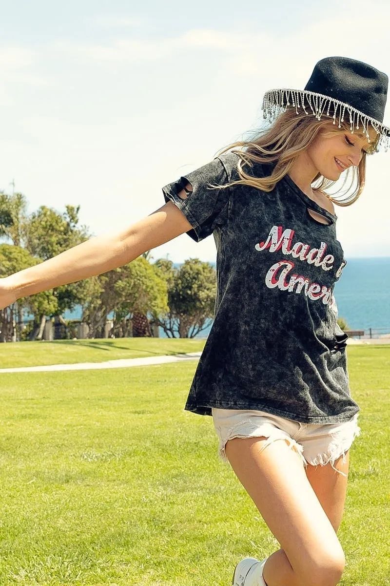 Laser Cut Mineral Washed America Print Top, image 12