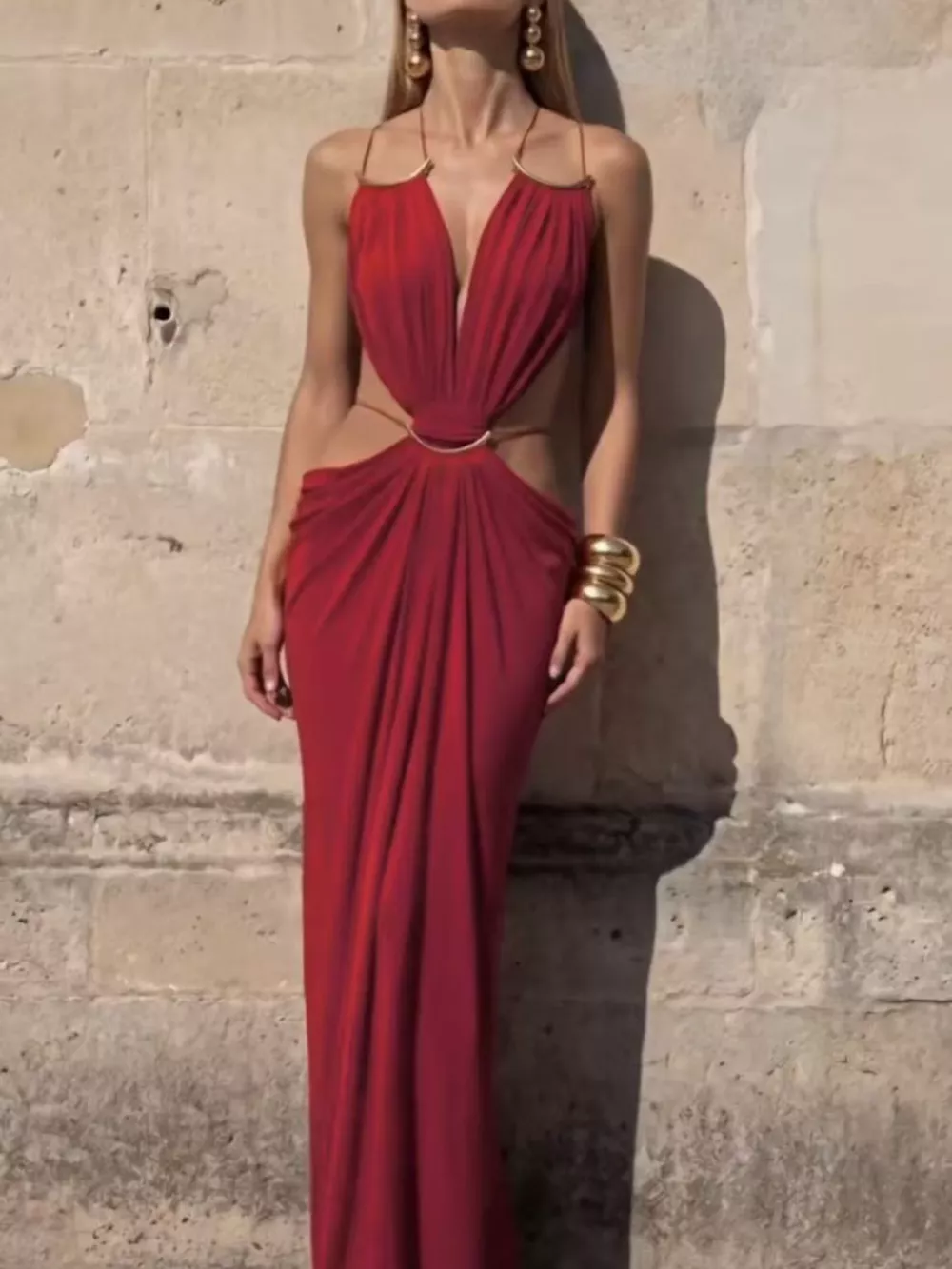 Backless Plunge Cut-Out Maxi Dress, image 6